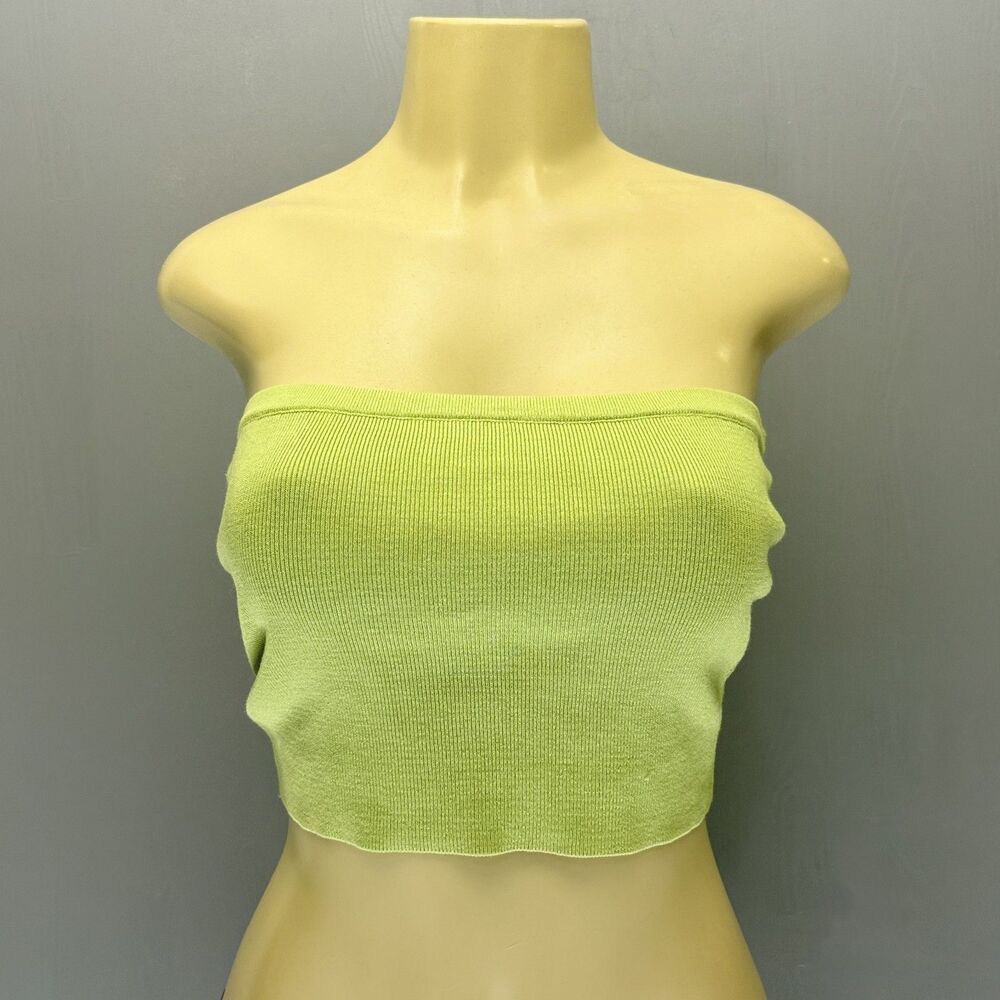Lime Green Daisy Tube Top | Y2K Stretch Strapless Crop | Size L